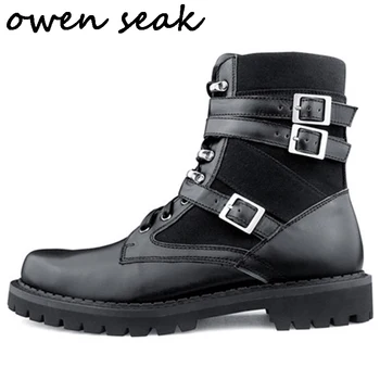 Owen Bolnav Barbati Pantofi Casual Ridicat-partea de SUS Glezna Cizme de Călărie Retro Vaca piele de Căprioară Adidași din Piele de Lux Formatori Cizme Plate Pantofi Negri
