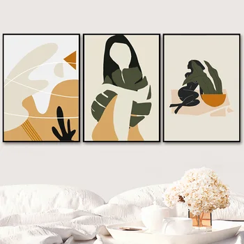 Minimalist Geometrie Abstractă Fată Frunze De Vaza Nordic Poster Nud Wall Art Print Panza Pictura Pe Perete Poza Pentru Living Decorul Camerei
