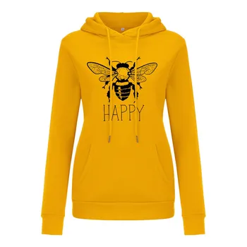 Bee Happy Grafic Tricou Femei, Plus Dimensiune A Salva Albinele De Imprimare Scrisoare Hanorace Pulover De Moda De Îmbrăcăminte Galben Dropship O31