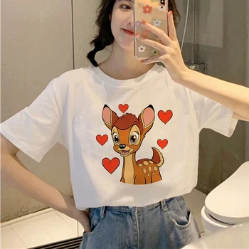 Nouă Femei T Shirt Kawaii Cerb Bambi Tipărite Harajuku T-shirt Alb, Potrivit pentru Toate Anotimpurile Tricou Fata Topuri Haine