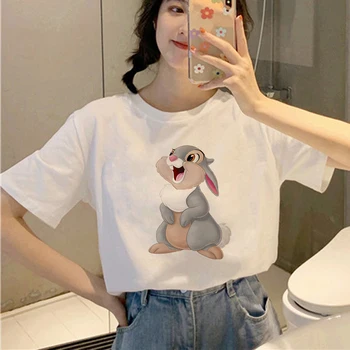 Nouă Femei T Shirt Kawaii Cerb Bambi Tipărite Harajuku T-shirt Alb, Potrivit pentru Toate Anotimpurile Tricou Fata Topuri Haine