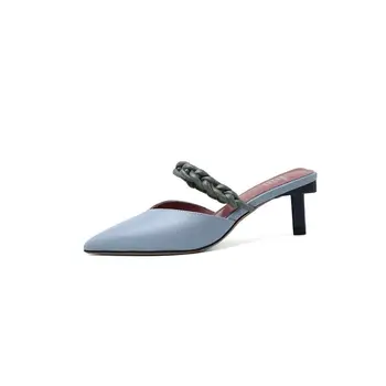 Lenkisen 2020 moda de vara plin de cereale din piele subliniat toe tocuri inalte femei aluneca pe catâri culoare mixt streetwear sandale L17