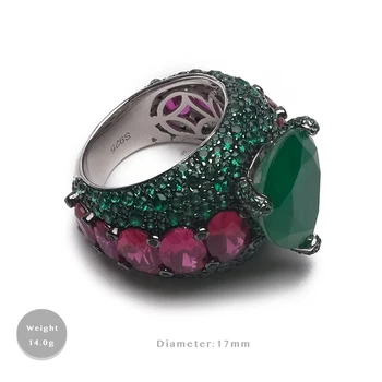 Amorita boutique 925 Verde picătură de apă burghiu plin de design de moda inel strălucitor