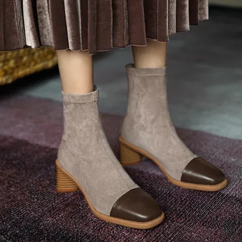 MORAZORA 2020 Femei cizme de înaltă calitate din piele ghete pentru femeie tocuri groase deget de la picior pătrat culori amestecate glezna cizme