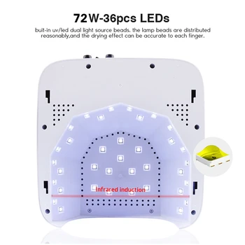 72W UV LED Lampa de Unghii Cu 36 Led-uri Inteligente Gel de Unghii Uscator Pentru Toate tipurile de Gel de Uscare Lampa Display LCD Auto Senzor de Instrumente de Manichiură