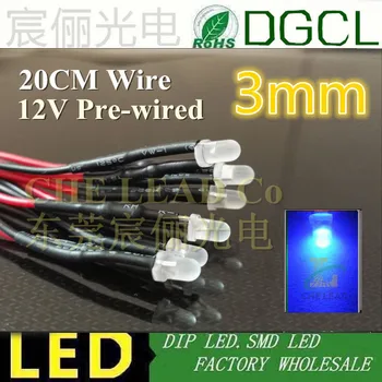 (CE&Rosh)Ultra alb Difuză 3mm cu led-uri dip Pre Fir led-DC12V/24V cu cablu indicator de 20mm precablat led