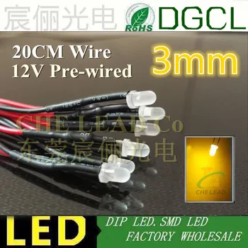 (CE&Rosh)Ultra alb Difuză 3mm cu led-uri dip Pre Fir led-DC12V/24V cu cablu indicator de 20mm precablat led