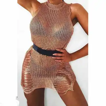 De Brand Nou de Vară 2020 Femei Tricotate Transparent Bikini Acoperi Până Rochie de Plaja, Costume de baie cu Talie Înaltă costum de Baie Gol afară Sundress