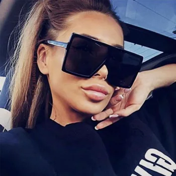 Negru Supradimensionat Top Plat ochelari de soare pentru femei 2019 Pătrat Mare Gradient de ochelari de soare pentru femei Brand de Moda Nuante Oculos Unisex