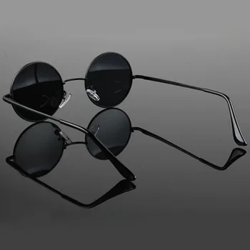 Clasic Retro Vintage Rotund Polarizat ochelari de Soare Barbati de Brand Designer de Ochelari de Soare Femei, Cadru Metalic Negru, lentile Ochelari de Conducere