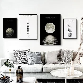 Nordic Luna Panza Printuri Postere Alb-Negru Minimalist Arta de Perete, Tablouri Canvas tablouri pentru Living Home Decor