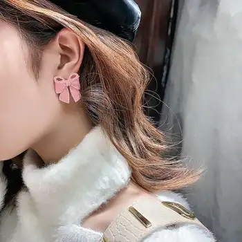 AMORCOME Coreea Simplu Bowknot Stud Cercei Imitație Pearl Roz Negru Papion Ureche Bijuterii pentru Femei, Fete 2020 Boucle D'oreille