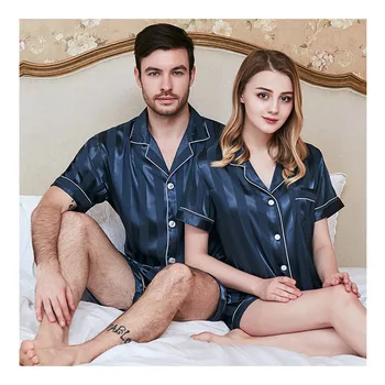 Toamna vara noi de mătase real pereche de pijamale guler de turn-down mâneci scurte pijama cu pantaloni scurți costum cu dungi iubitorii de haine de acasă