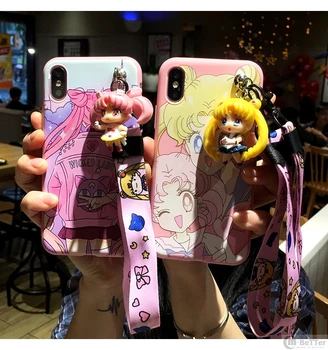 Pentru Samsung note10pro S10plus 3D Sailor Moon caz S8/9+ de desene animate drăguț cover Galaxy Note 8 9 coajă moale S7 edge fata cadouri curea