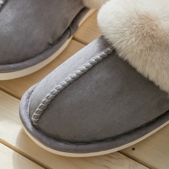 Sansom Faux Suede Acasă Femeile Plin de Blană Papuci de Iarna Cald Plus Dormitor Non-alunecare de Cupluri Pantofi de Interior Doamnelor cu Blană Papuci