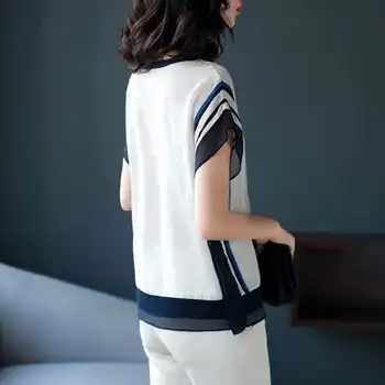 Femei Primavara-Vara Stil Șifon Bluze Bluza Femei cu Maneci Scurte O-gât cu Dungi Loose coreean Elegante, Topuri SP025