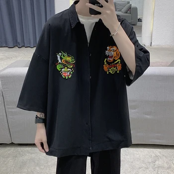 Brodate cu mânecă Scurtă Tricou Bărbați Vară Secțiune Subțire Stil Chinezesc Pierde Cinci puncte Camasa cu Maneci Frumos la Modă Tricouri