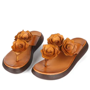 Xiuteng Femeie Sandale fund gros de pană femei Sandale Plate Pantofi de Plaja 2020 Flori Flip Flops încăltăminte într-Femme