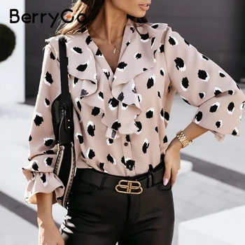 BerryGo V neck bluza femei elegante Liber chic toamna tricou doamnelor Moda imprimate șifon casual femei topuri haine noi 2020