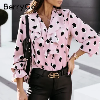 BerryGo V neck bluza femei elegante Liber chic toamna tricou doamnelor Moda imprimate șifon casual femei topuri haine noi 2020