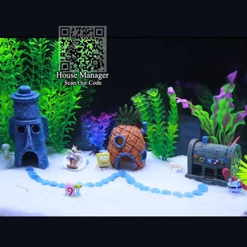 Super 3style Decor Acvariu Desene animate Casa pentru Rezervor de Pește, Ananas Casa / Krusty Krab / Caracatiței Insula Paștelui Capul Casa