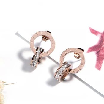 OLEVO2020 produs nou moda coreeană cifre Romane dublu inel de oțel titan cercei de sex feminin a crescut de aur temperament d