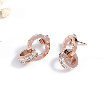 OLEVO2020 produs nou moda coreeană cifre Romane dublu inel de oțel titan cercei de sex feminin a crescut de aur temperament d
