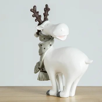 Acasă Decor Ornament Desene Animate Elan Statuie Rășină Model În Miniatură Figurina Mos Craciun Handmade Wapiti Cadou De Anul Nou Decor De Crăciun