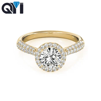 QYI 1 Carate Simulat diamant Pur 14k aur Galben cu mai Multe rânduri de Bandă Inel de Nunta Clasic Halo de Logodna Pentru Femei