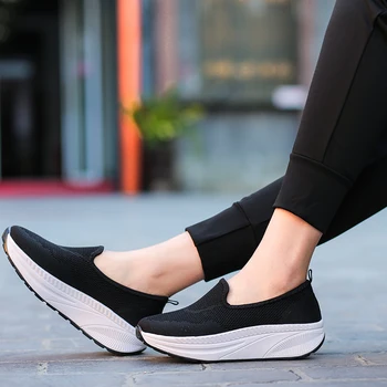 Respirabil Femeile Plat Fitness Pantofi Gri Negru se Agită Tonifiere Pantofi Femei Platforma de Alunecare pe Modelarea Corpului Adidasi de Slabit