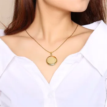 Vnox Personaliza Rotund Medalion Colier pentru Femei din Oțel Inoxidabil Rama Foto Pandantive Gravare Nume Unic Cadou de Ziua Îndrăgostiților