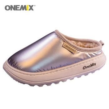 ONEMIX Bărbați Papuci de Iarna Noi Interior Pantofi de Mers pe jos de Femei Calde de Piele Non-alunecare Confortabil de Catifea, rezistent la apa Blană Acasă Casa Pantofi