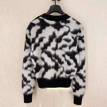 Toamna iarna runway pulover femei negru alb leopard liber casual de tricotat haine pulover pulovere top mujer blusas