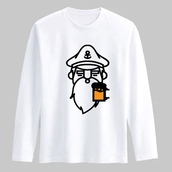 Căpitanul cu Bere Mens Lungă Maneca tricou de Bumbac și Casual de Vara din Bumbac tricou Barbati din Bumbac Teeshirt 3xl