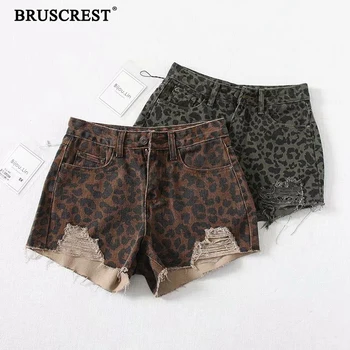 De vară 2020 jean pantaloni scurți femei vara coreean dificultate leopard rupt de înaltă talie pantaloni scurți din denim feminino de înaltă talie pantaloni scurți de blugi