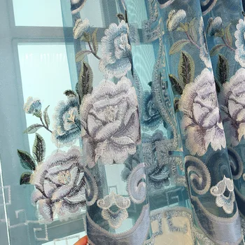 Noul stil Chinezesc Chenille Perdea Jacquard Tul Florale de Lux Albastru-Gri Draperii pentru Living, Dormitor Fereastra Tratament X509#3