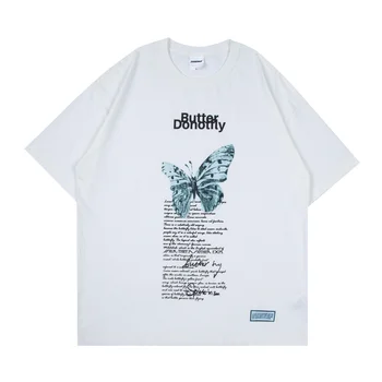 LINDSEY SEADER Bărbați T-shirt cu Maneci Scurte Fluture Imprimat Hip Hop Supradimensionate Bumbac Casual Harajuku Streetwear Top Tee Tricouri