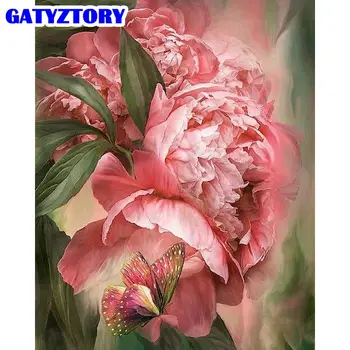 GATYZTORY Pictură în Ulei De Numere Pentru Adulți 40x50cm Încadrată de Flori Roz Foto Digital Vopsea Kituri Handpainted Cadou Unic de Perete Cr
