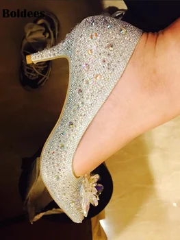 Strălucitoare stras mireasa, pantofi de nunta femeie sclipici mare de cristal, a subliniat toe stilet pompe cu toc înalt pentru petrecere