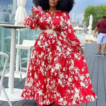 4xl 5xl Plus Dimensiune Africane Femei Rochie Rosu imprimeu Floral Maneca Lunga Etaj Lungime Mare Eleganta de Seara Petrecere Vestidos Rochie Maxi