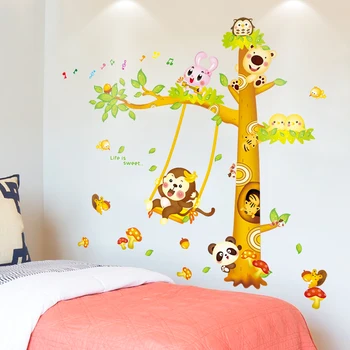 Maimuțele în Copaci Autocolante de Perete din PVC Material DIY Animale Arta de Perete pentru Camera Copii Dormitor Copil Pepinieră Decor