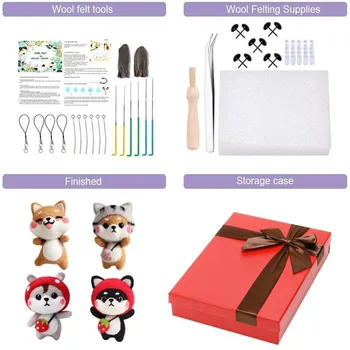LMDZ 6 Buc Colorate Ac Felting Kit pentru Incepatori Ac Felting Starter de Animale Drăguț Lână Împâslire Consumabile pentru Crăciun