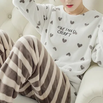 Noi 2021 Toamna Iarna Flanel Cald Femei Pijamale Seturi Gros De Catifea Cu Maneci Lungi Desene Animate Pijamale Pijamale Flanel Set Fata