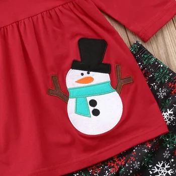 Copii Copilul Fete Topuri Om De Zăpadă Print Cu Maneci Lungi Rochie Roșie, Pantaloni De Zăpadă De Crăciun Haine Set Haine