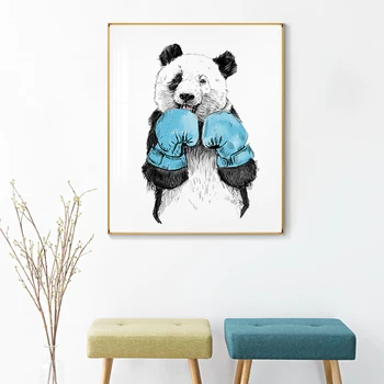 Moderne de Box Panda Poster Print Albastru Mănuși de Box Pictura desen Animat de Arta de Perete Imaginile pentru Camera de zi, Camera Copii Cuadros Salon