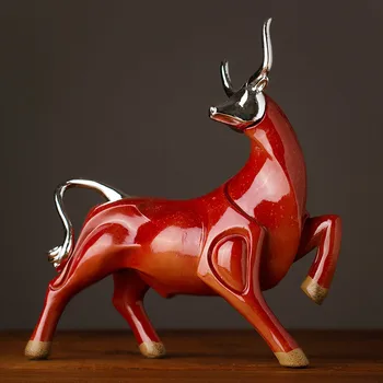 Creative Black Red Cow Taur Cadou de Ziua Rasina de Artizanat obiecte de Artizanat Bovine Morden Figurine de Animale Miniaturi Decor Acasă WY40103
