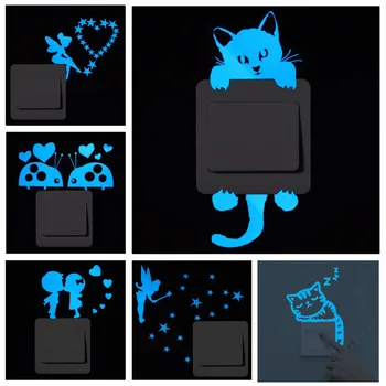 1 buc Întrerupător Autocolant Luminos de Perete Autocolant de Desene animate Luminoase, Autocolant Camera Copiilor Decor Cat Spiritul Cameră Decor