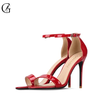 GOXEOU Sandale de damă din Piele de Brevet Curea Glezna Roșu Negru Alb Nud Rotund Toe Tocuri inalte Petrecere de Moda Pantofi de damă Mărimea 32-46