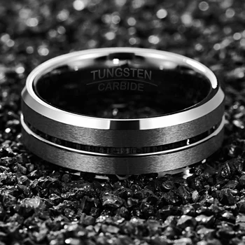 NUNCAD 8mm Lățime Carbură de Tungsten Inel de Oțel de Culoare Suprafata Mata Mijlocul Groove Unghi Oțel de Tungsten Inel Barbati