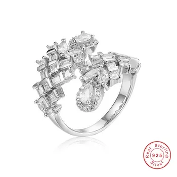De lux argint 925 inele pentru fete Femei cadou de Crăciun Cocktail drăguț argint Redimensionabilă inel Simulat Bijuterii cu Diamante